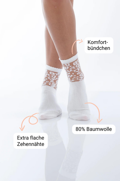 Die Vorteile der Josy Kollektion: Komfortbündchen, Extra flache Zehennähte und 80% Baumwolle werden verdeutlicht
